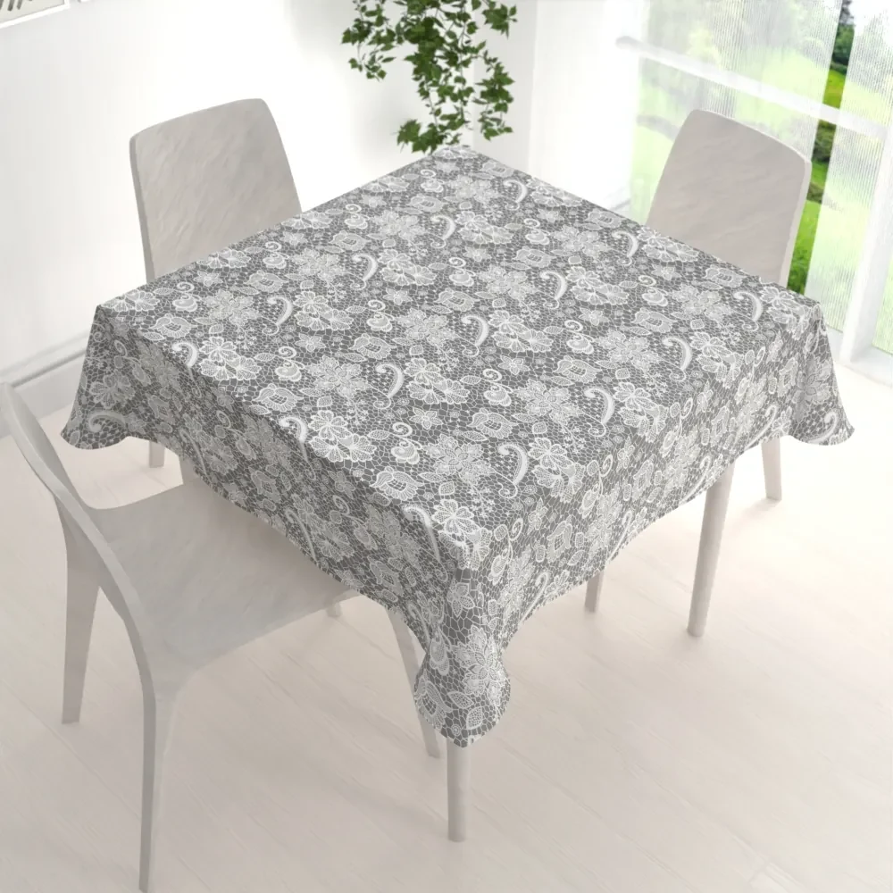 Biante Bavlnený štvorcový obrus Sandra SA-550 Biela krajka na sivom 50x50 cm