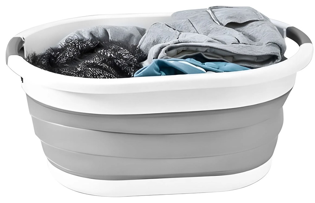 Skladací kôš na bielizeň, silikónová misa, bielo-sivá, 20 l, ModernHome