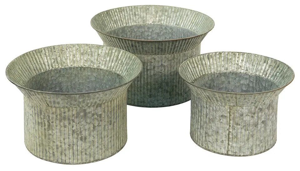 3ks šedý antik dekoračný obal na kvetináč - Ø 40*23 / Ø 34*21 / Ø 28*19 cm