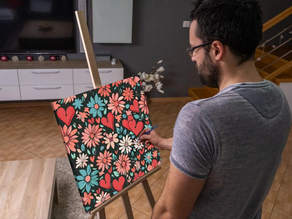 Gario Maľovanie podľa čísel Srdce a kvety Rozmery: 80 x 80 cm, Rámovanie: S vnútorným rámom
