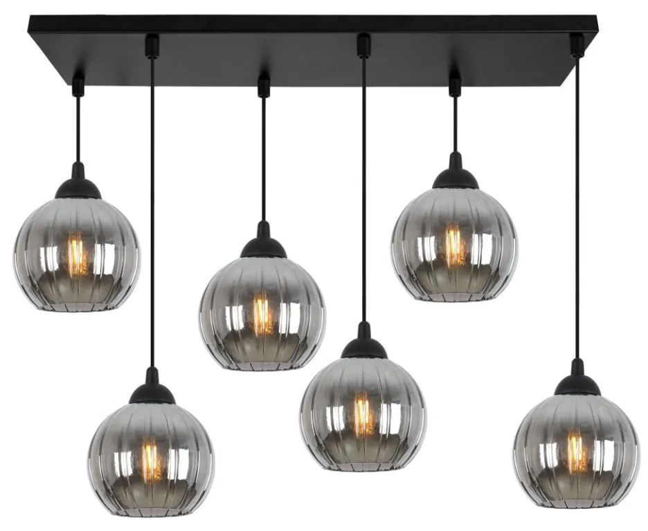 Závesné svietidlo Costa, 6x grafitové sklenené tienidlo, b