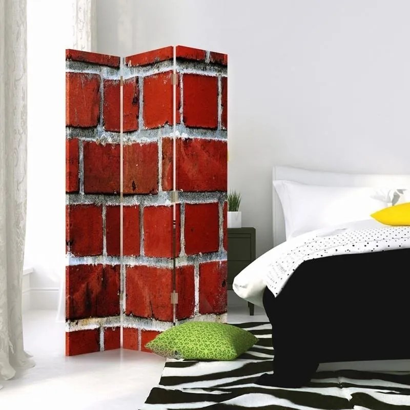 Ozdobný paraván Textura stěny Brick - 110x170 cm, trojdielny, obojstranný paraván 360°