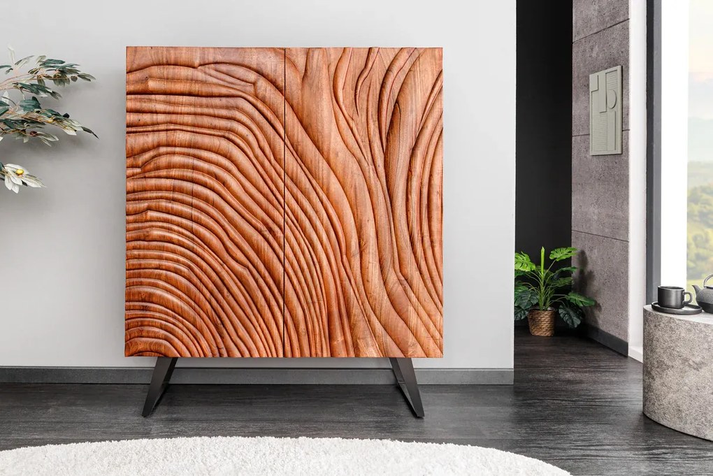 Komoda FLUID 120 cm 3D akáciové drevo orech hnedá