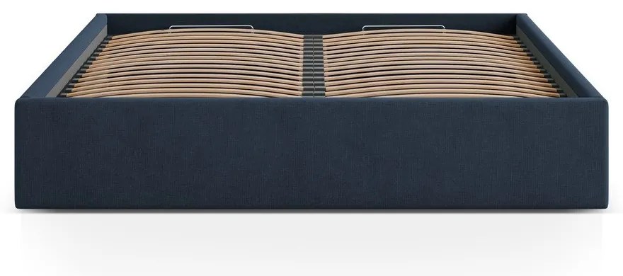 Tmavomodrá čalúnená dvojlôžková posteľ s úložným priestorom/bez čela s roštom 200x200 cm Susan – Micadoni