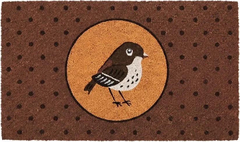 Hnedá kokosová rohožka s vtáčikom Bird - 75*45*1 cm