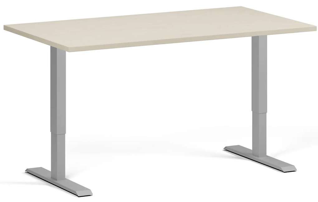 Výškovo nastaviteľný stôl, 140x80 cm, 1 motor, sivá podnož, breza