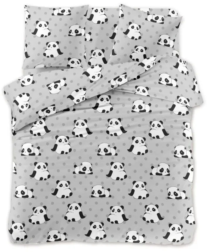 Obliečky z mikrovlákna PANDA sivé Rozmer obliečky: 2 ks 70 x 90 cm | 200 x 220 cm