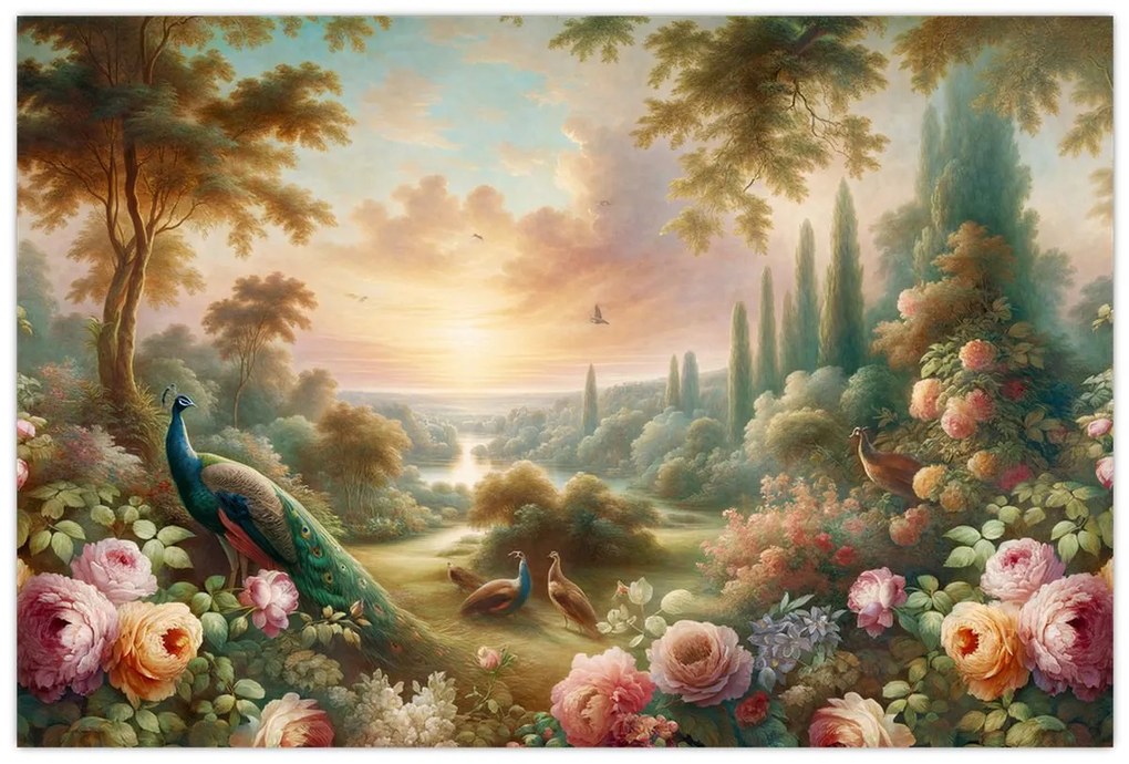 Obraz - Pávy v záhrade (90x60 cm)