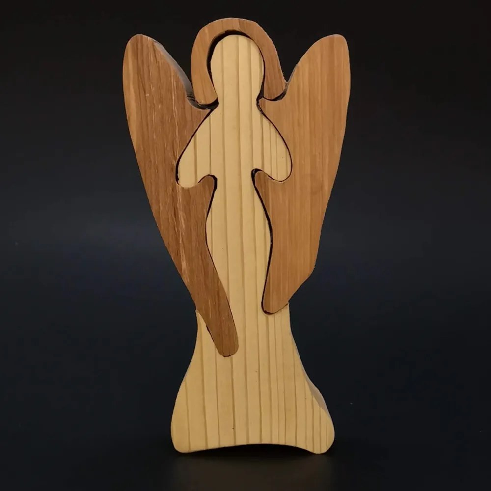 AMADEA Drevené puzzle anjel, masívne drevo dvoch druhov drevín, 15 cm
