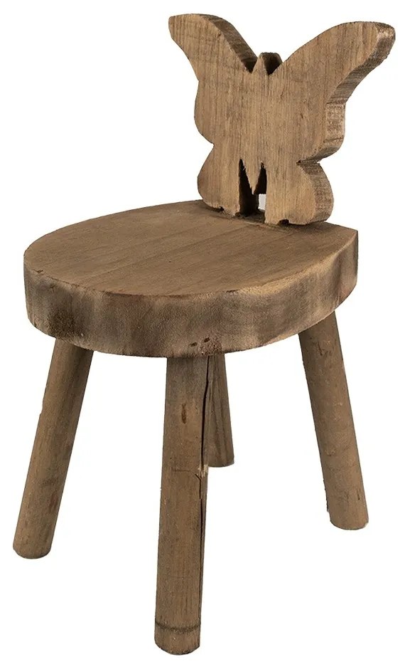 Hnedý dekoračný kvetinový drevený stolík s motýľom - 18*19*34 cm