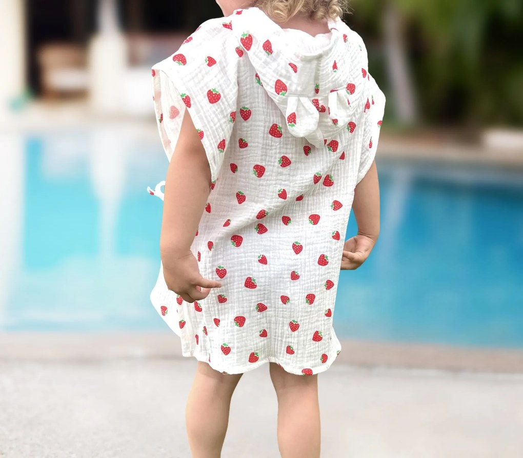 Detské pončo mušelínové - Strawberry Veľkosť: M: 3-7 Y