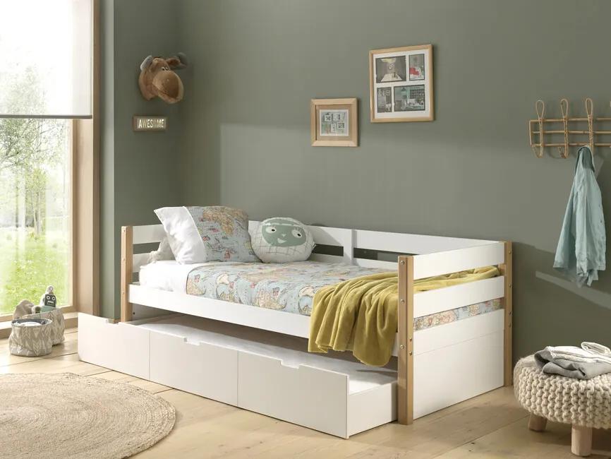 Detská postel z masívu so zásuvkou borovica biela 76cm 90x200cm