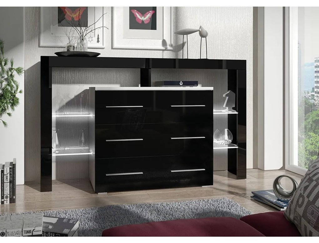 Komoda Ravido I Plus, Farby: biela / biely lesk