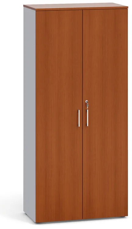 Kancelárska skriňa s dverami PRIMO 2023, 800 x 420 x 1781 mm, sivá / čerešňa