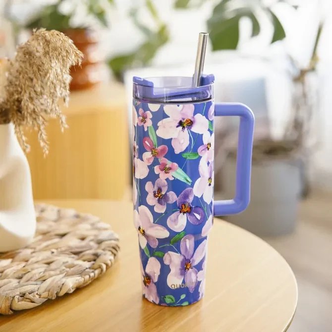 Nerezový termohrnek s brčkem Stream Flower Dusk 950 ml