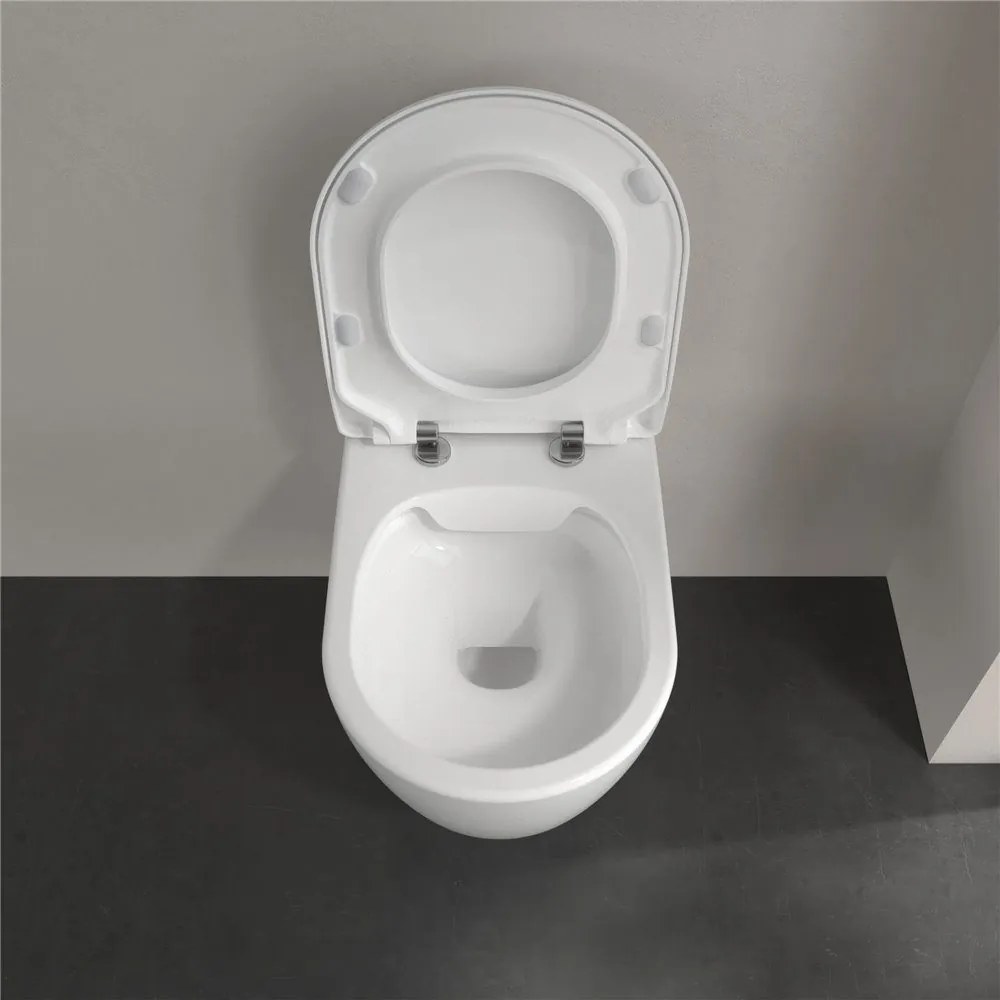 VILLEROY &amp; BOCH Avento Combi-Pack, závesné WC s DirectFlush + WC sedátko s poklopom SlimSeat, s QuickRelease a Softclosing, biela alpská, s povrchom CeramicPlus, 5656RSR1