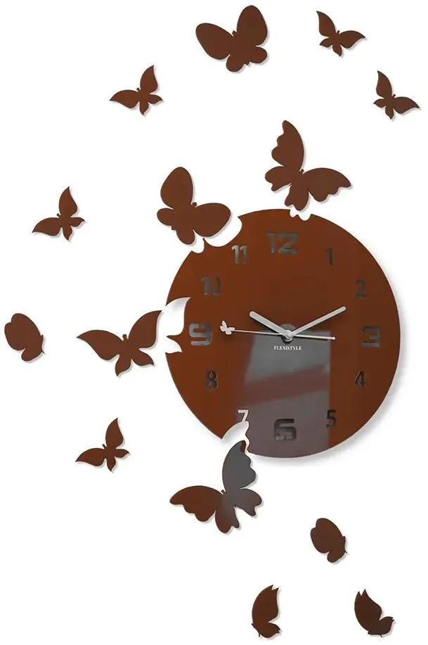 Nástenné akrylové hodiny Motýle - hnedá