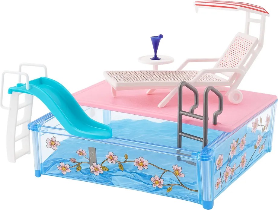 LEAN Toys Letovisko Set pre bábiky Bazén Šmykľavka Lehátka Dáždnik