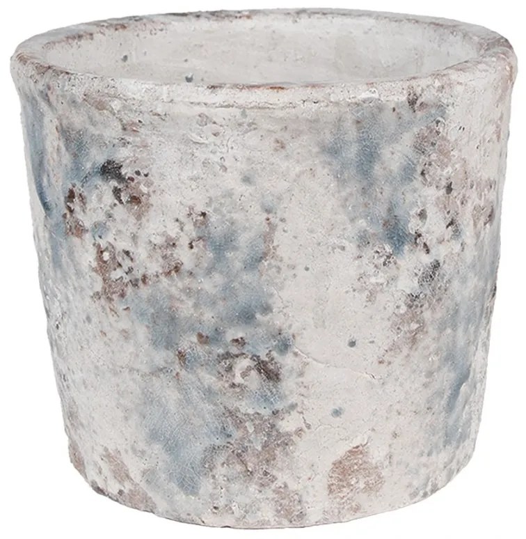 Bielo-sivý antik terakotový kvetináč Teracci L - Ø 18*15 cm