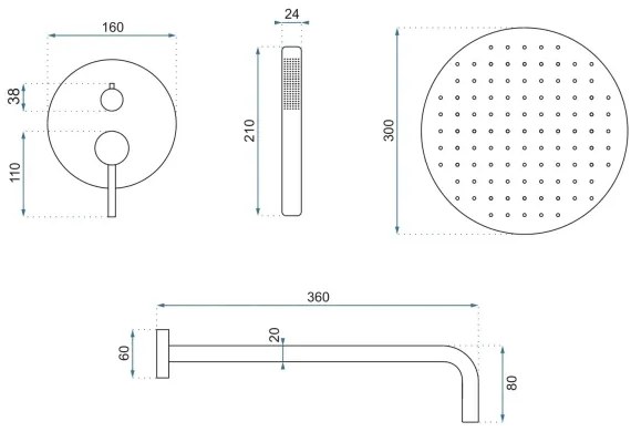 REA-P8809 - Sprchová súprava s podomietkovou batériou LUNGO kartáčovaná meď