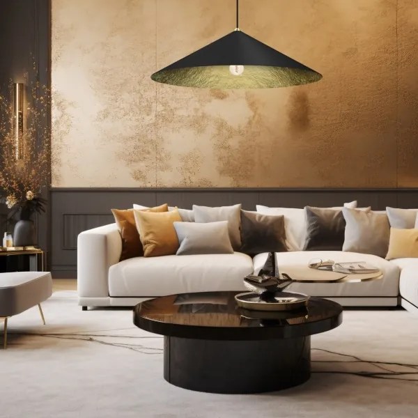 Luster na lanku FUJI 1xE27/60W/230V pr. 90 cm čierna/zlatá