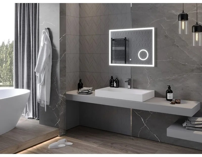 Mexen Kala, LED kúpeľňové zrkadlo s podsvietením a kozmetickým zrkadlom 80 x 60 cm, 6000K, ochrana proti zahmlievaniu, 9820-080-060-611-00