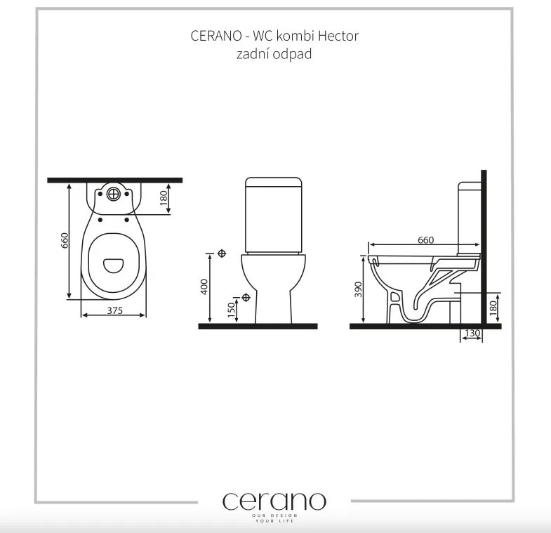 Cerano Hektor, WC kombi, zadný odpad, splachovací mechanizmus, CER-403416