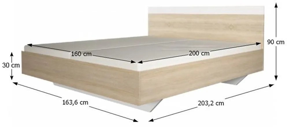 Tempo Kondela Manželská posteľ, dub sonoma/biela, 160x200, GABRIELA