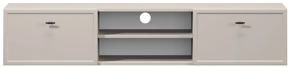 Závesná TV skrinka so zásuvkami Lorini 150 cm - kašmír / čierne úchytky T-bar