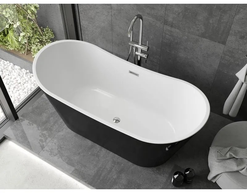 Mexen Montana, voľne stojaca vaňa 170 x 80 cm, biela-čierna, chrómový prepad, 52011708075-01