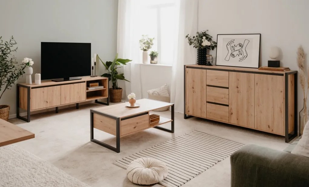 Široká komoda Denver, dub artisan/antracit