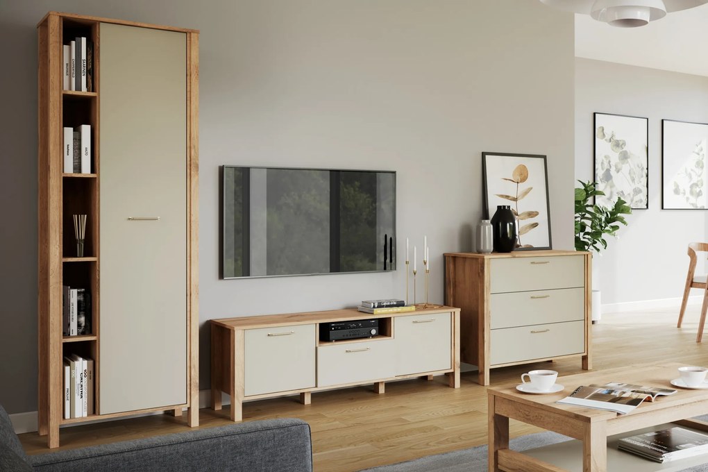 TV skrinka Ertigo 138 cm - Dub wotan/Béžová