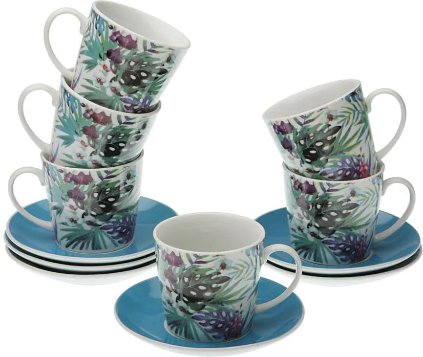 Sada 6 porcelánových hrnčekov na čaj s tanierikmi VERSA Floral