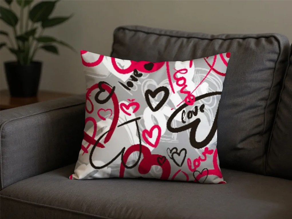 Polybavlnená obliečka na vankúš STREET LOVE POLY 45x45 cm, sivá