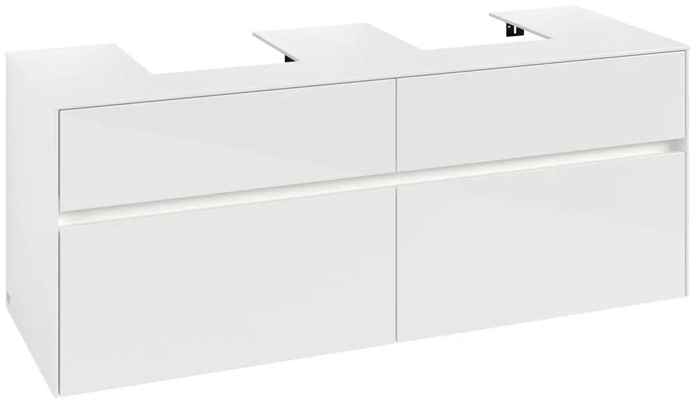 VILLEROY &amp; BOCH Collaro závesná skrinka pod dve umývadlá na dosku, 4 zásuvky, s LED osvetlením, 1400 x 500 x 548 mm, Glossy White, C103B0DH