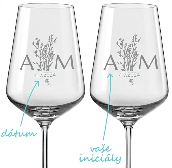 Svadobné poháre na víno Lúčna láska, 2 ks
