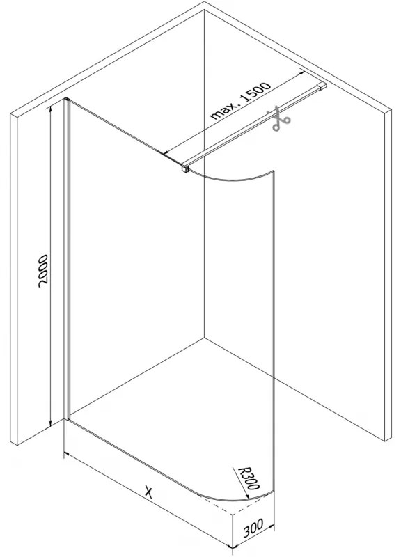 Mexen Kioto, sprchová zástena Walk-In 90 x 200 cm, 8mm číre sklo, grafitový profil, 800-090-101-95-06