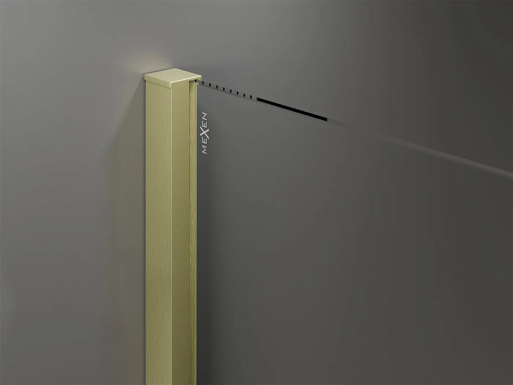 Mexen Velar, sprchový kút s posuvnými dverami 90(dvere) x 70(stena) cm, 8mm číre sklo, zlatá matná, 871-090-070-01-55