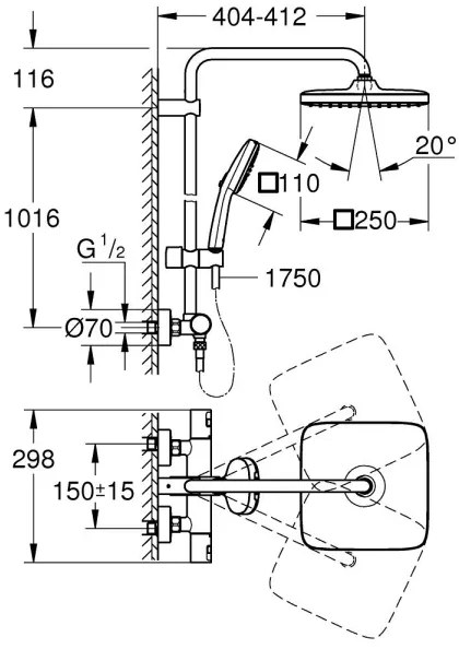 GROHE 266962431 - Sprchový systém VITALIO COMFORT 250 250 × 250 mm čierny