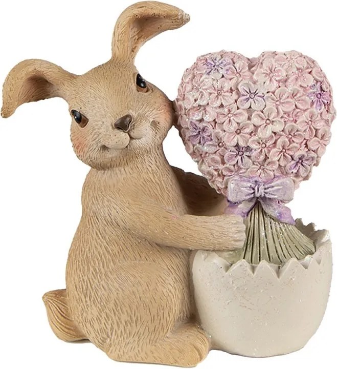 Dekorácia soška králik so srdiečkom z kvetín - 11*6*12cm