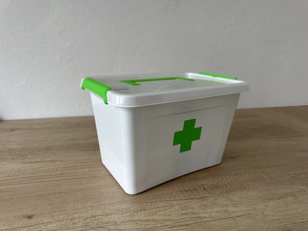 Lekárnička, úložný box na lieky s vnoreným organizérom, 2v1, s rúčkou, antibakteriálna, 6,5 l