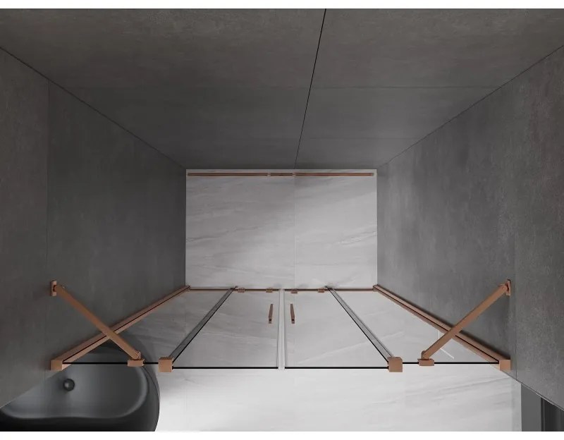 Mexen Velar Duo, posuvné sprchové dvere do otvoru 140 cm, 8mm šedé sklo, medená matná, 871-140-000-42-65