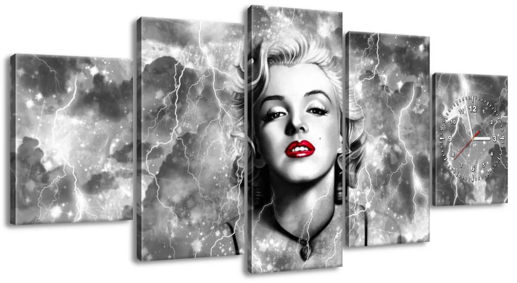 Gario Obraz s hodinami Elektrizujúca Marilyn Monroe - 5 dielny Veľkosť: 150 x 70 cm