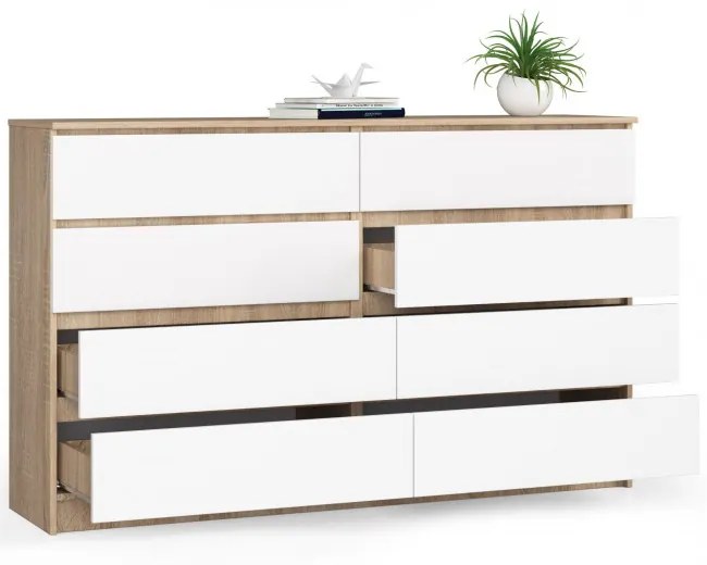 Komoda K160 8SZ CLP dub sonoma / biela