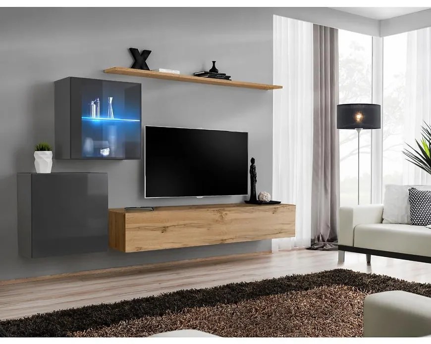 Obývacia stena Switch XV Sklo +LED grafit/wotan