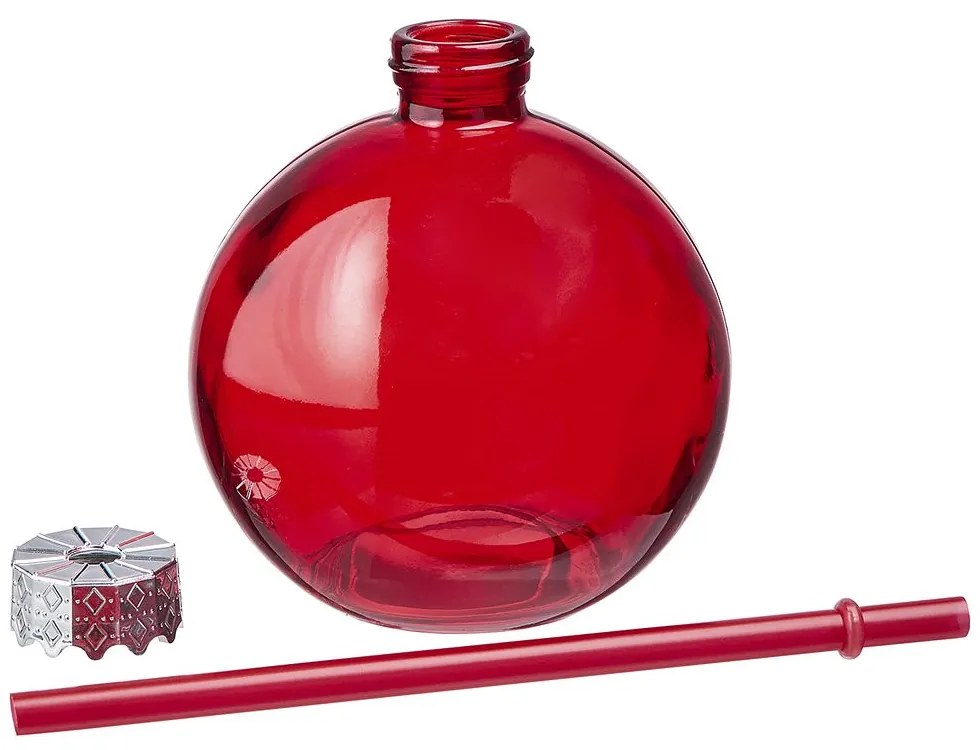 SANTA'S BUBBLE Sklenená guľa so slamkou - červená