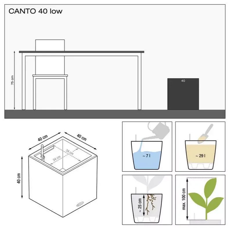 Lechuza Canto Premium Tower All inclusive set Antracit Low 40x40x40 cm