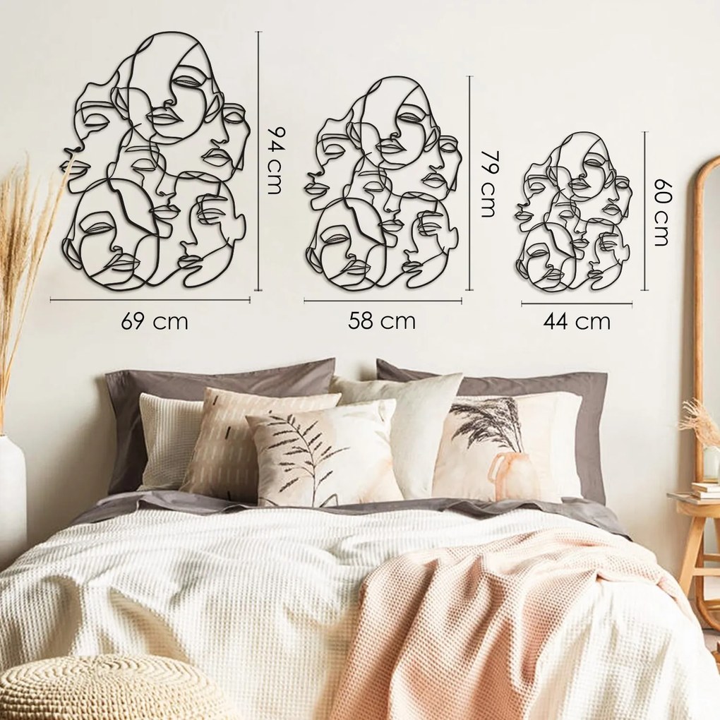 Nástenná kovová dekorácia Tvár Líniové umenie čierna