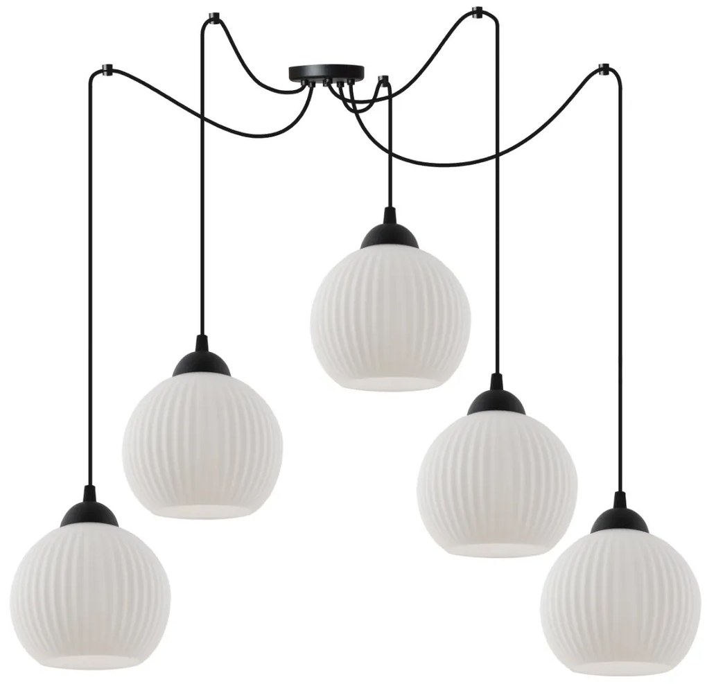 Závesné svietidlo Riffle Round Spider, 5x biele sklenené tienidlo, b