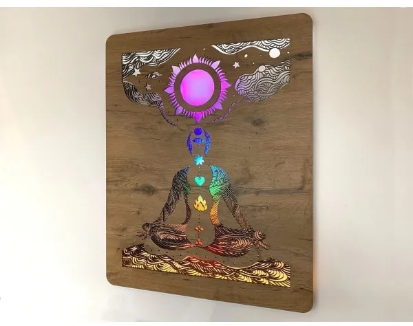 Li-Go 4421/A/4 - LED nástenná dekorácia LED/10W/5V 30000 mAh 70x90 cm dub/čakry